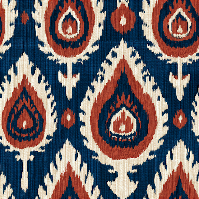 Traditional Uzbek Ikat Pattern in Indigo and Terracotta