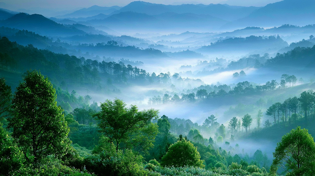 Tranquil Misty Mountain Valley at Dawn