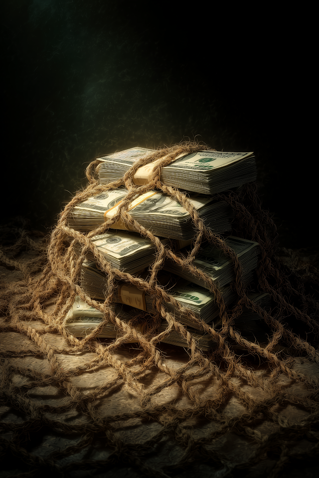 Trapped Wealth: Cash Bundles Entangled in a Fishing Net