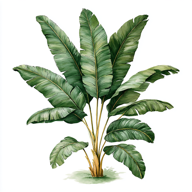 Tropical Banana Leaves Watercolor Illustration