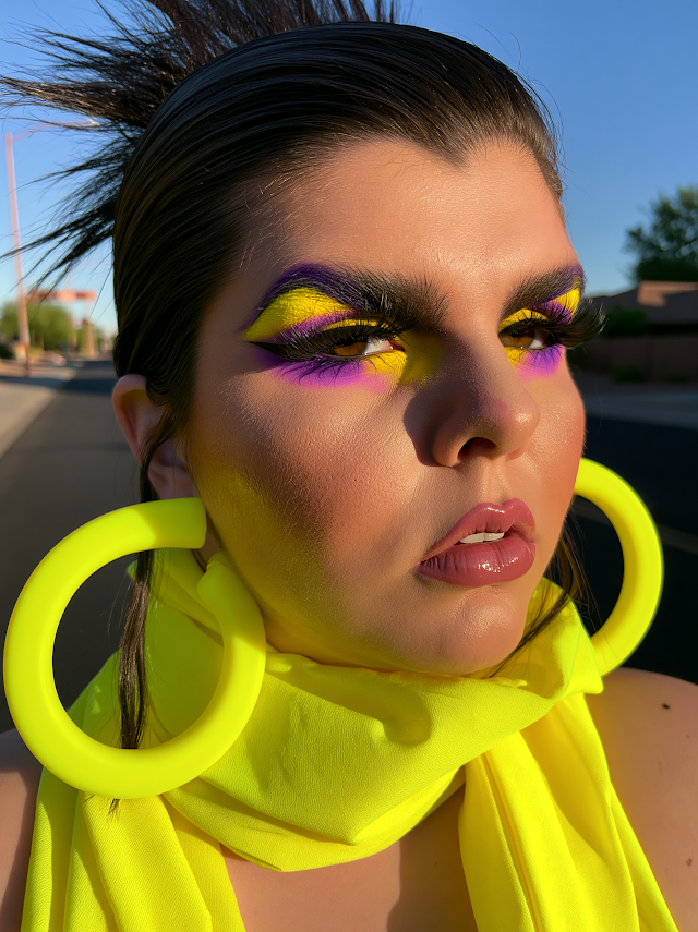 Vibrant Beauty Portrait of a Young Woman with Edgy Makeup and Accessories