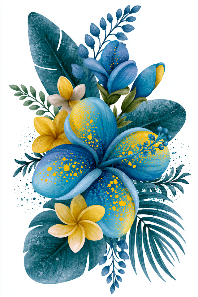 Vibrant Blue and Yellow Tropical Floral Arrangement