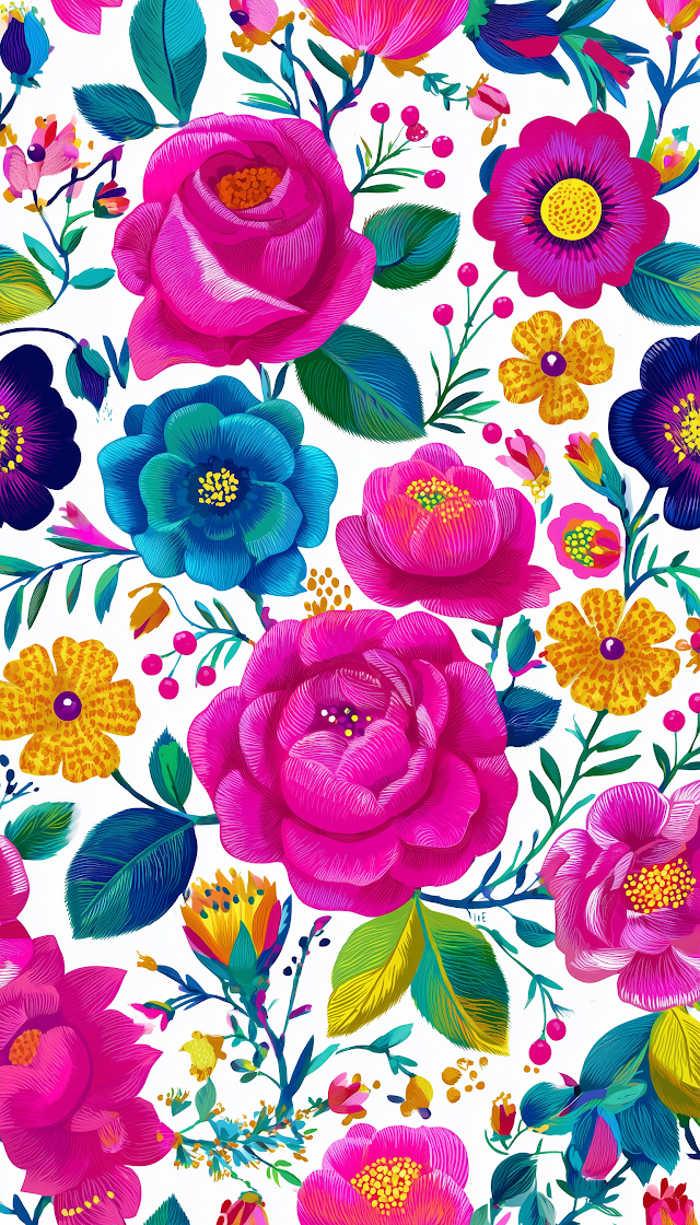 Vibrant Mexican Roses Floral Pattern
