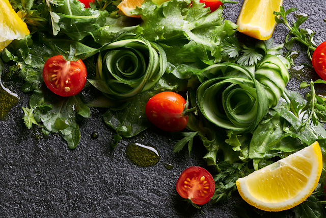 Vibrant Summer Salad Flat Lay on Black Stone