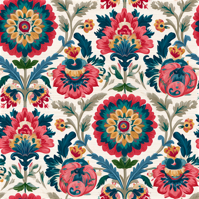Vibrant Suzani-Inspired Floral Pattern
