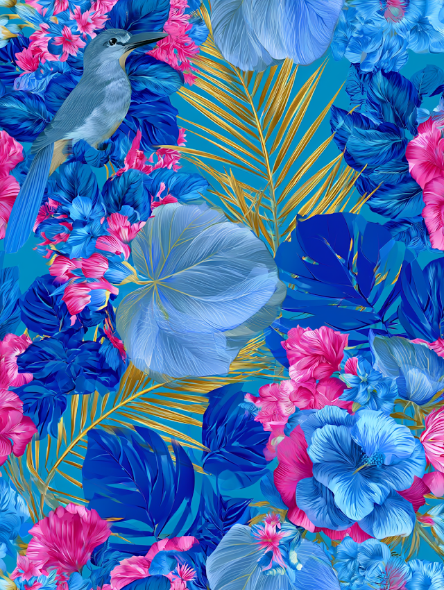 Vibrant Tropical Botanical Illustration with Exotic Foliage