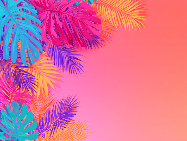 Vibrant Tropical Summer Background with Colorful Leaves