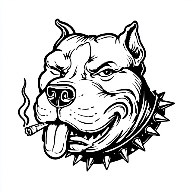 Vintage American Pit Bull Terrier Tattoo Flash Illustration