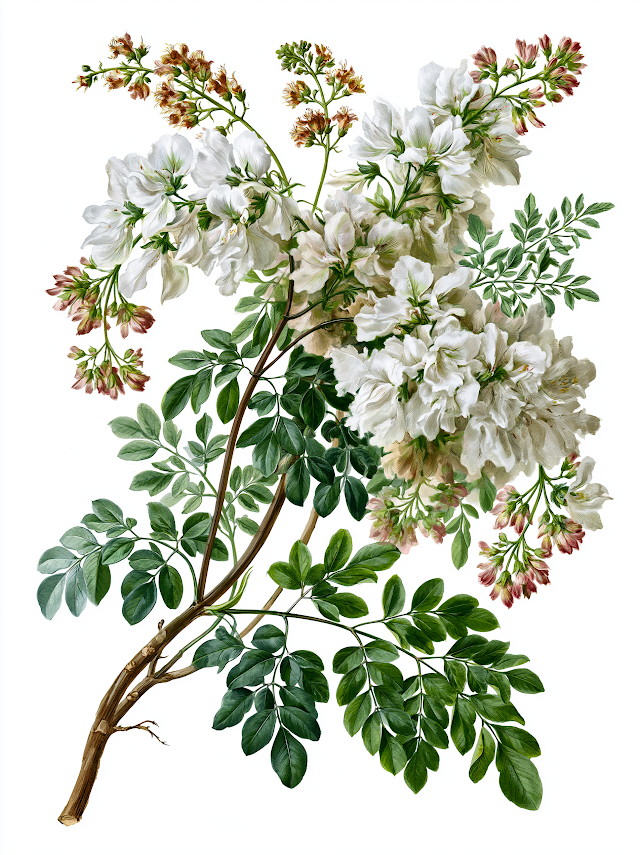 Vintage Botanical Illustration of Moringa