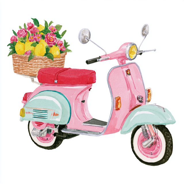 Vintage Coastal Scooter with Wicker Basket