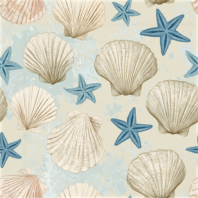 Vintage Coastal Seashell and Starfish Pattern