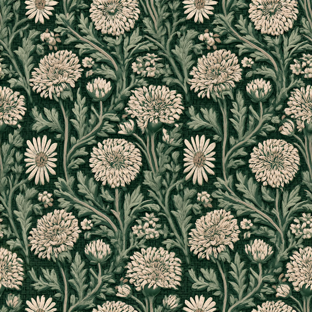 Vintage Floral Damask Pattern with Chrysanthemums