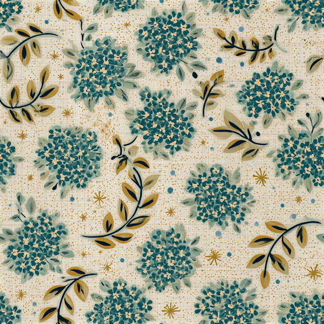Vintage Floral Fabric Pattern with Teal Blue Flowers