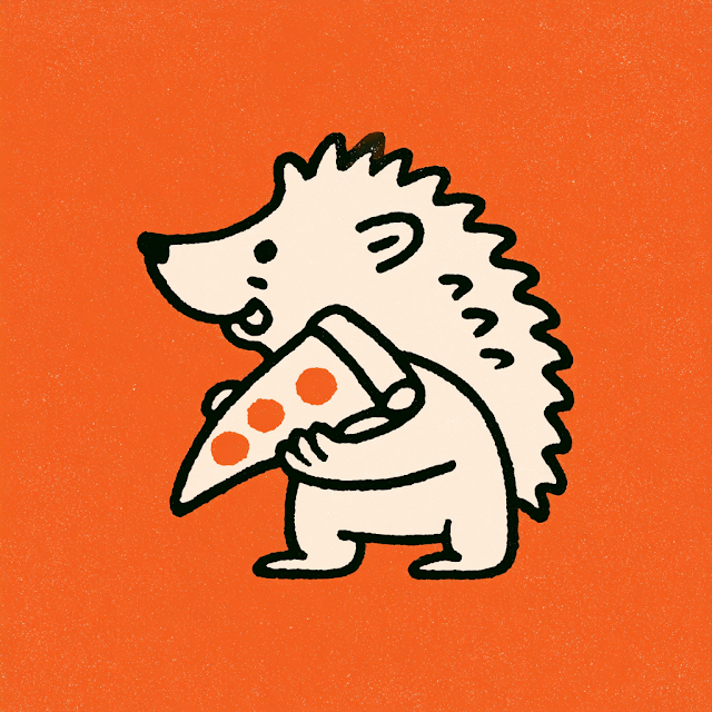 Vintage Hedgehog Mascot with Pizza Slice