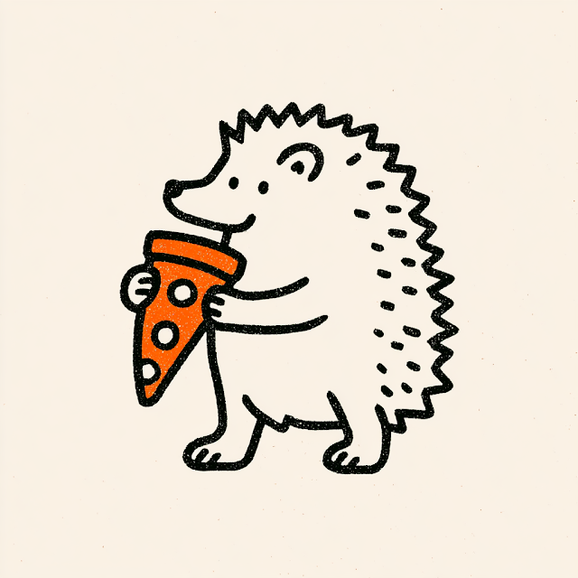 Vintage Hedgehog Mascot with Pizza Slice