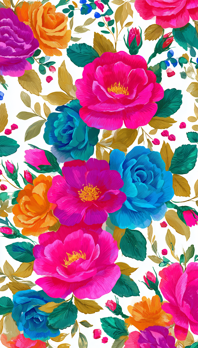 Vivid Modern Floral Pattern with Mexican Roses