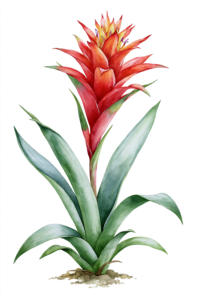 Watercolour Painting of Tropical Bromeliad Plant
