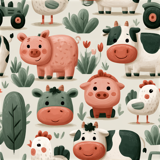 Whimsical Farm Animals Nursery Pattern