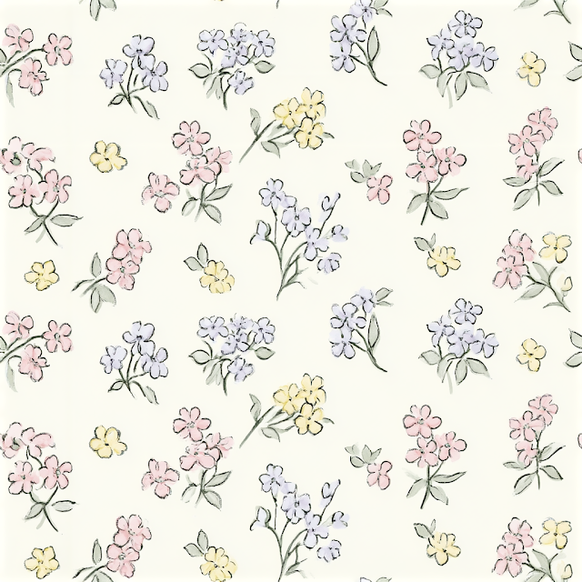 Whimsical Floral Pattern on Ivory Background