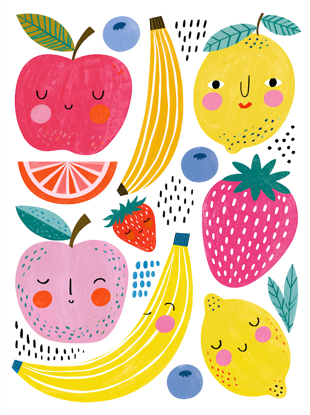 Whimsical Hand-Drawn Fruit Collection Illustration