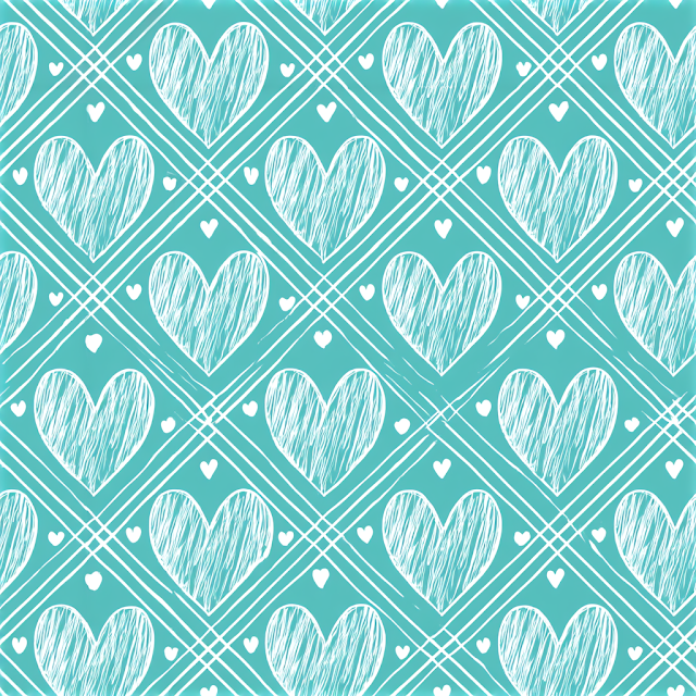 Whimsical Heart Pattern on Teal Background