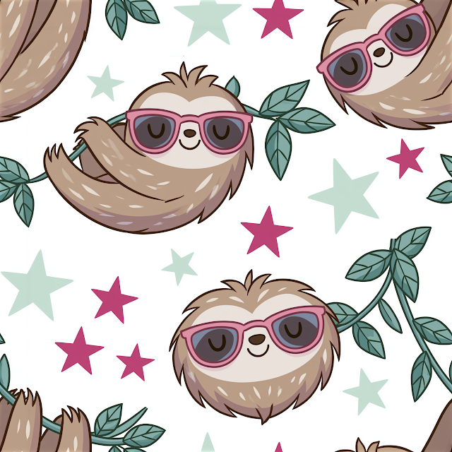 Whimsical Sloth Pattern with Stars