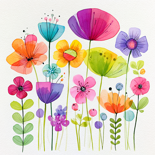 Whimsical Watercolor Flowers in Mari Mekko Style