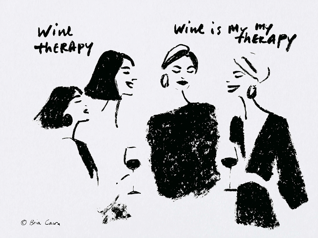 Wine is My Therapy - Playful Line Art Illustration