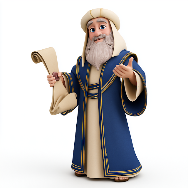 Wise Cartoon Character with Scroll