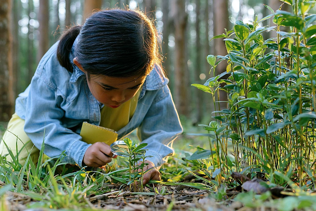 Young Explorer Examining Nature