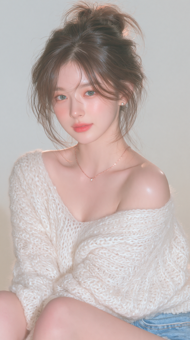Youthful Beauty in Chunky Knit Sweater